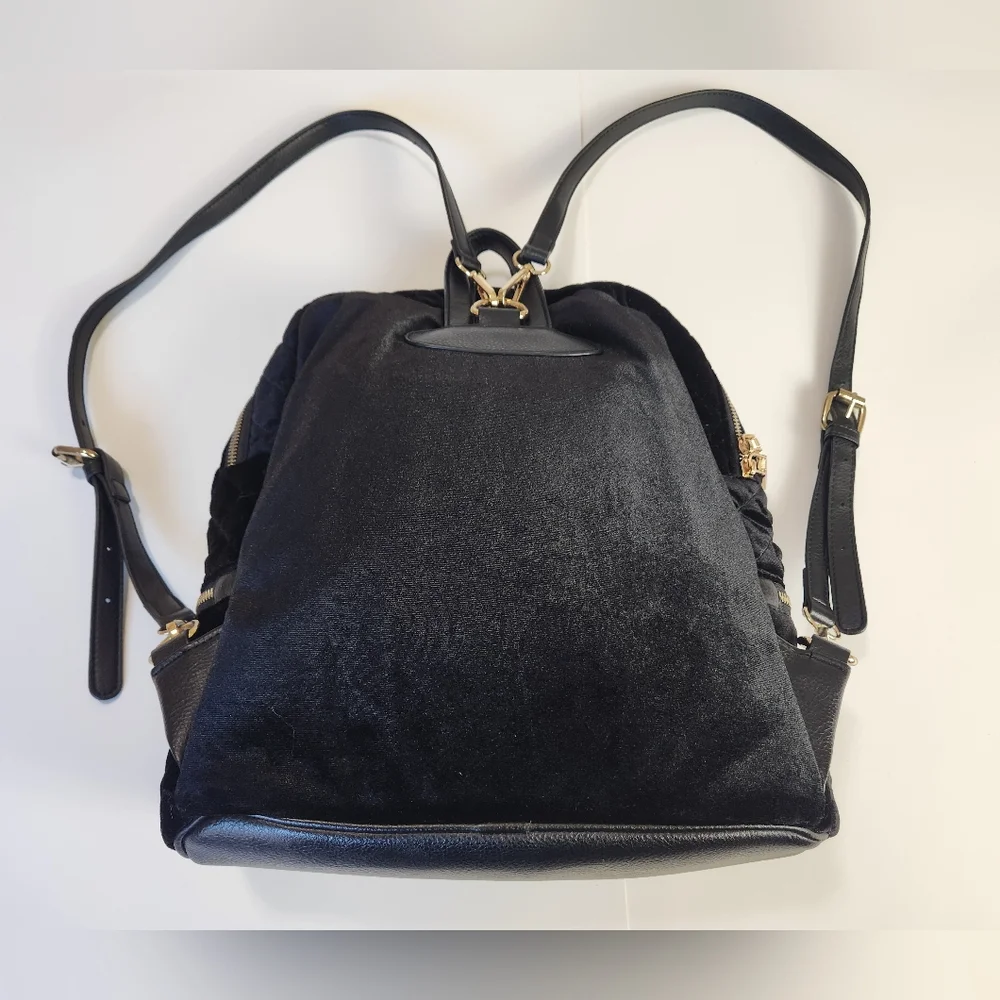 BEBE Black Velvet Diamond Quilted Mini Backpack Shoulder Bag Purse Carryall